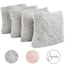 OHS Set of 2/4 Large Fluffy Cushion Covers Pack Shaggy Sofa Chair Decor 22x22