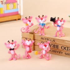 6PCS Pink Panther Anime Action Figure Cake Topper Cute Doll Kid Gift Toy