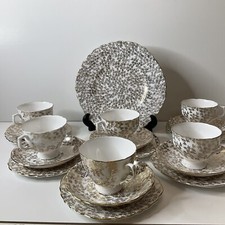 5 x Crown Regent Gold Footed Tea Cup Saucer Plate Trios Fine China England