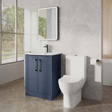 Deco Curved 500mm Satin Blue Cloakroom Modern Bathroom Suite Black Handle