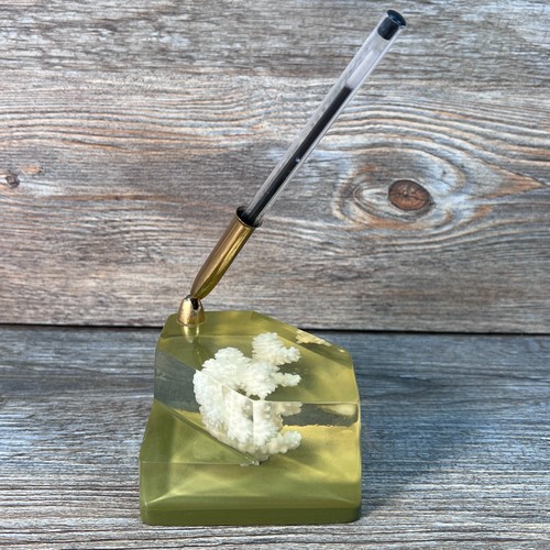 Retro lucite paperweight pen - lucite,