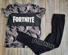 FORTNITE Pyjamas Age 14-15 Years -Black Grey - T-Shirt & Cuffed PJ Bottoms Gamer