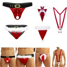 Christmas Mens Sexy Velvet Briefs Underwear Xmas Santa G-string Thongs Lingerie