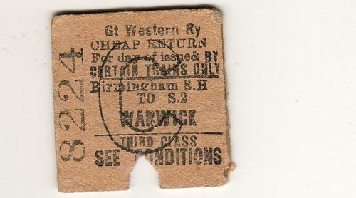 Railway ticket gwr warwick - warwick,