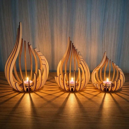 3pc wooden tealight candle - 3pc,