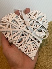 NEW White Woven Rustic Wicker Wood Rattan JUMBO Heart Tree Ornament Home Decor