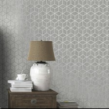 Holden Decor  Rochester Stone Cube Geo Effect Metallic Wallpaper  ( Clearance)