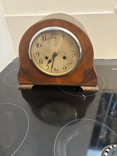 Wood mantel antique clock - mantel,
