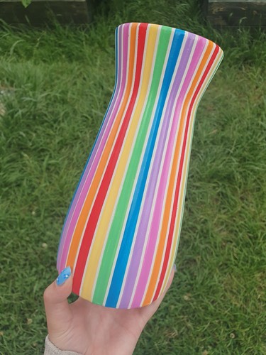 Ceramic striped rainbow vase - vase,