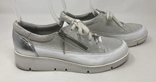 Moda In Pelle size 8 (41) White & Silver leather zip up lace up wedge trainers
