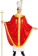 Men`s Pope Costume Adult Religious Bishop Cardinal Robe & Hat Fancy Dress M L