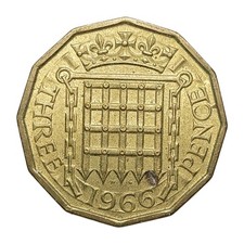 1966 Great Britain 3 Pence Coin Queen Elizabeth II UK Threepence Vintage Z2914