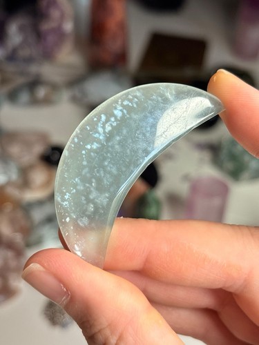 Aquamarine crystal moon - moon, palm
