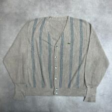 Lacoste Knitted Cardigan Mens Large Striped Vintage Button Up Sweater, Brown