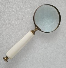 Antique Magnifying Glass Bakelite Handle and Brass Large 10" long, 4"ø Handheld