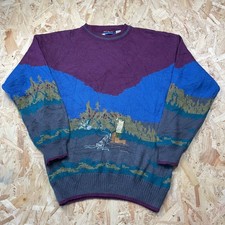 Vintage 90s Buckingham Fishing Emrboidered Jumper Grandad Sweater Wool Blend XL
