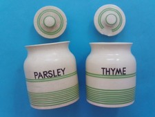 Sadler Green on cream Kleen Kitchen Ware- parsley and thyme herb storage jars