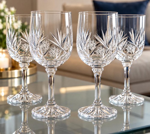 Crystal wine glasses - 4, cut