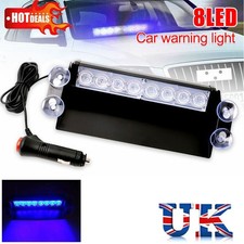 UK 5 Modes 8 LED Blue Car Strobe Flash Light Dash Warning Flashing Lamp