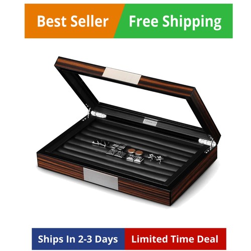 Wood cufflink box with glass - cufflink,