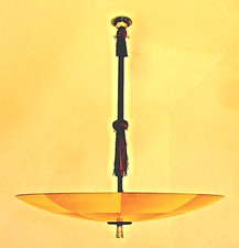 ART DECO LIGHT FITTING -  Large ORIGINAL Glass Hanging Ceiling Light (Rare)