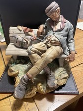 Large Capodimonte Tramp Resting On Bench Porcelain Figure Ornament