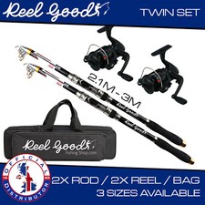 2 X  FISHING RODS SET TELESCOPIC+2 REELS  2.1, 2.4 ,3.0m CHOOSE ROD SIZE TRAVEL