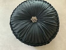 “SHE@ by SHERIDAN Black Silk Round Pleated Cushion With Broach Centre To Front