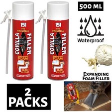2X Gorilla Filler Weatherproof Expanding Foam Fills Seals Cracks & Gaps 500ml