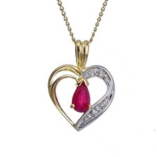 9ct Ruby Diamond Heart Necklace Yellow Gold 0.29ct Red Pear Natural Gift