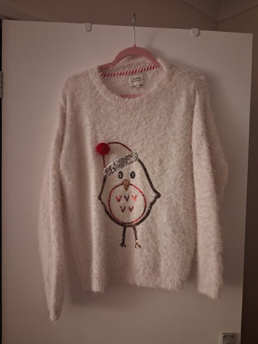 Papaya white jumper with robin - with,