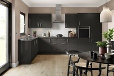 Complete Kitchen Units - Graphite Gloss Slab Door On White Units Soft Close