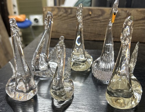 Set vintage glass swans - set, 6