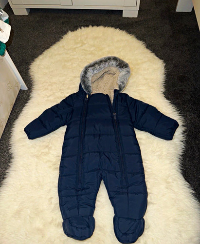 Navy hooded footed snowsuit - hooded,