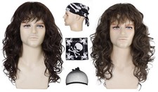 Men's 80's 90's Rock Star Long Wig with Bandana - Brown/Dark Brown