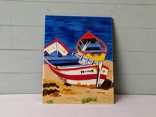 Vintage Elgate Ceramic Wall Plaque – Nautical Fishing Boat Scene – 35.5cm x 28cm