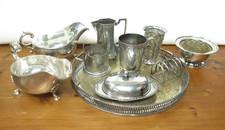 Silver Plate Bundle Set 10-Piece Lot Round Tray Gravy Boats Toast Rack 2.85kg