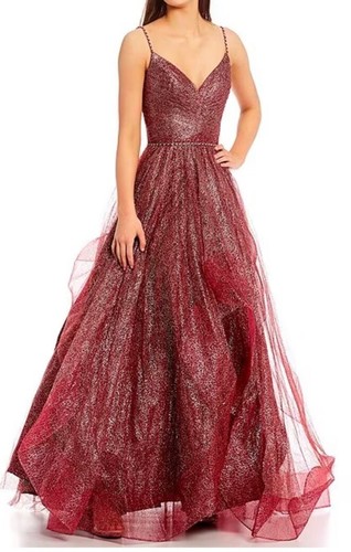 Terani couture burgundy ruffle - couture,