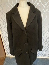 Ladies Long Black Winter Coat Textured Woolen Tailored Jacket - Size 20 - New