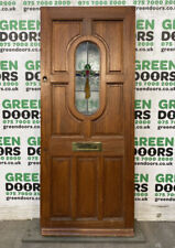 STAINED LEADED FRONT DOOR GLASS 1930s VINTAGE EDWARDIAN ANTIQUE WOODEN USED