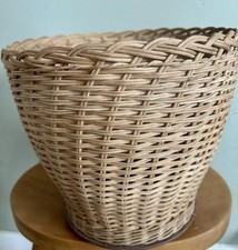 Vintage Mid 20th Century Woven Wicker Basket Waste Paper Bin Planter Pot Boho