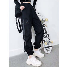 Hip Hop Ankle Trousers Punk Chain Womens Gothic Cargo Jogger Pants Strap