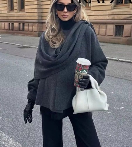 Zara grey knit cape with - grey,