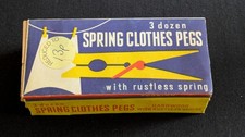 Vintage Wooden Clothes Pegs With Springs - 3 Dozen