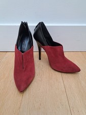 Zara Ankle Boot Shoe UK5 Faux Suede Leather Red Black High Heel Pointed
