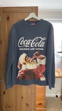 Tesco Men's Size L Coca Cola Santa Christmas Fleece Jumper Navy Festive