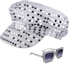 2 Pack Glitter Abba Hat Women Sunglass Bling Birthday Party Disco Costume Set