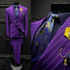 Purple Pinstripe Men's Suits