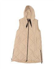 ZARA Womens Longline Hooded Padded Gilet UK 6 XS Beige Polyester BB14