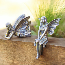 Garden Fairy Ornament Statues Set of 2 Bronze Effect Angel Outdoor Decoration